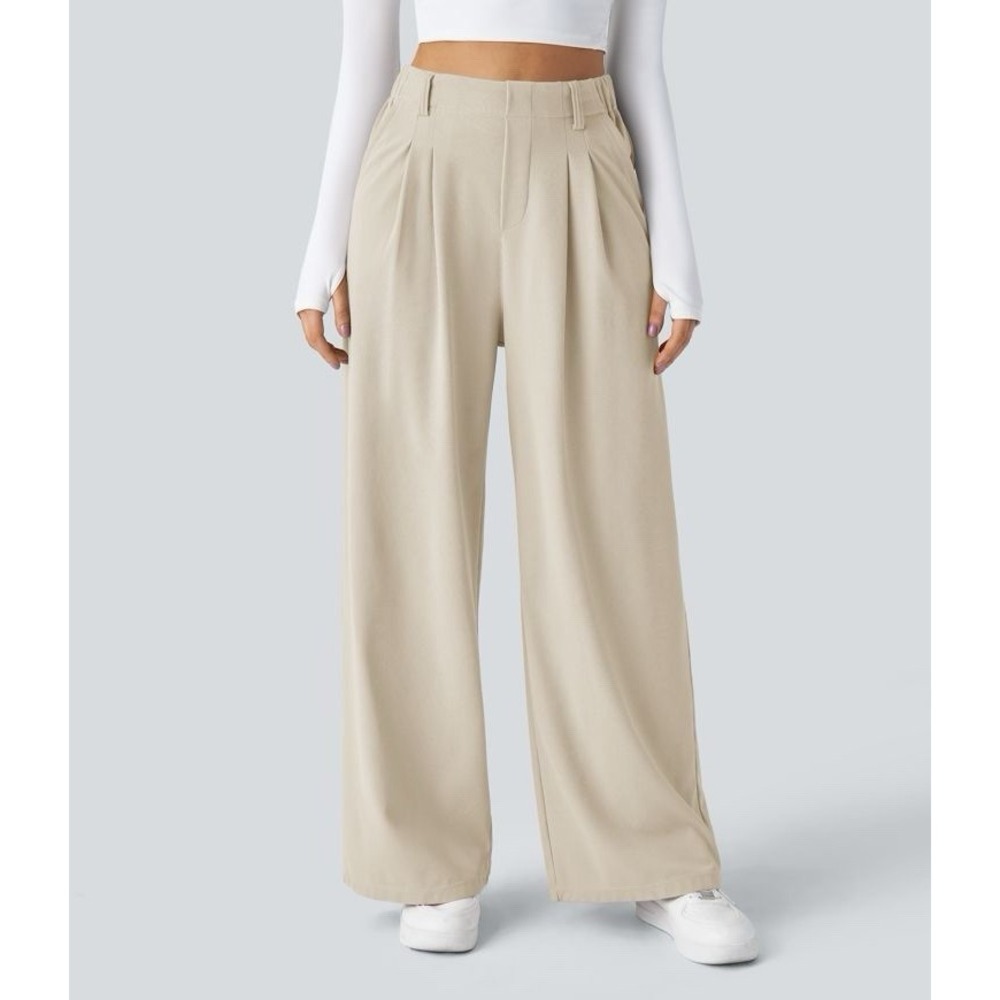 Halara Wide Leg Waffle Work Trousers High Waist Dress Work Pants XXL Cream 1X - Picture 3 of 16